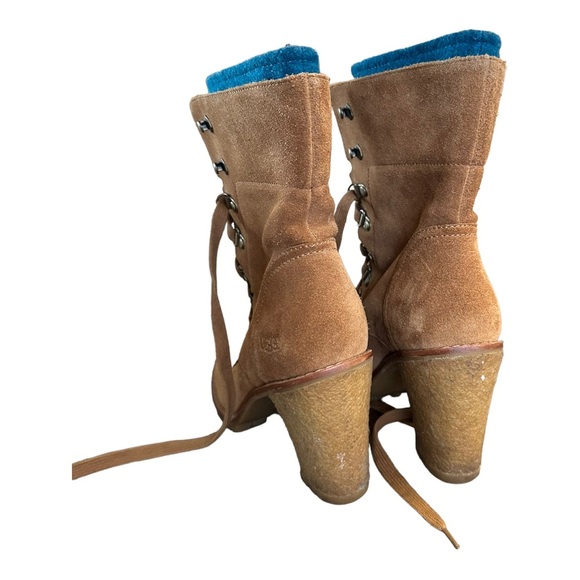 UGG suede camel brown lace up zipper heeled winter boots - Picture 9 of 14